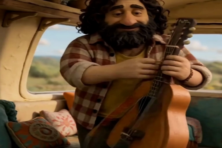 A claymation busker singing in his camper van — rendered locally by the streamed LTX 2.5 engine